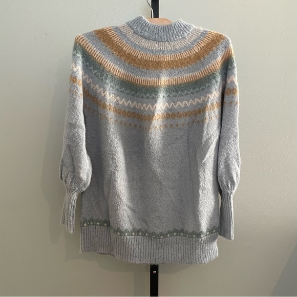 J Crew Fair Isle Yoke Puff Sleeve Sweater In Dusty Sky Peach Size Small - Picture 3 of 6